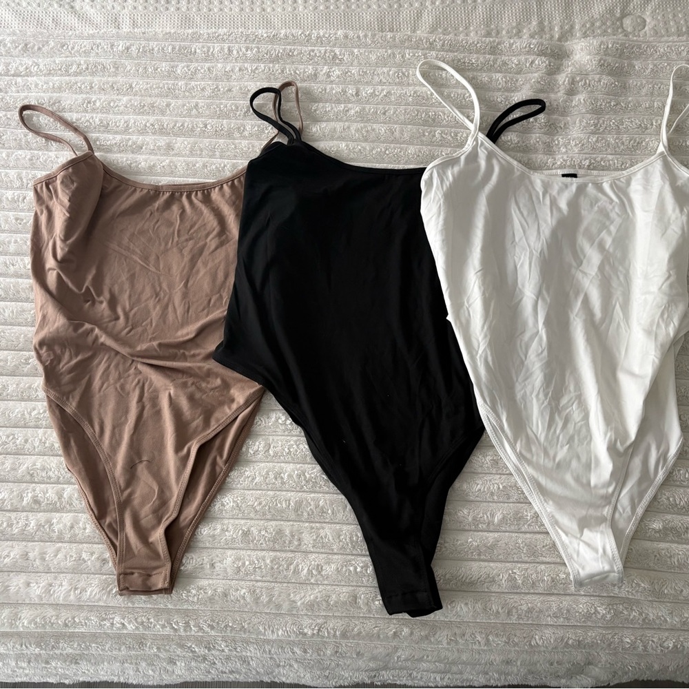 SHEIN Spaghetti Strap Bodysuits - Taupe, Black, White